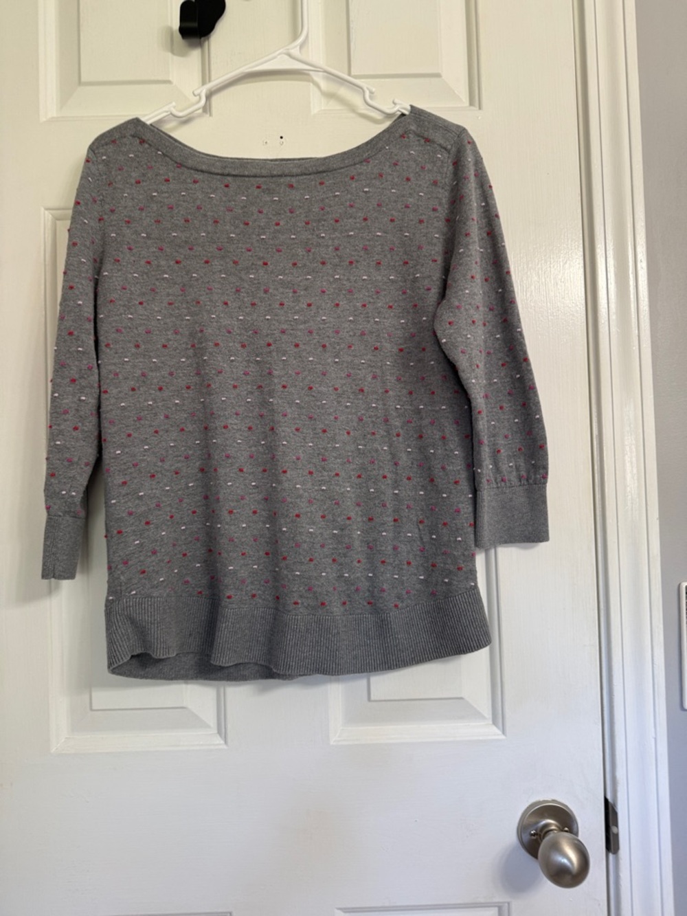 The Limited Gray Crewneck Sweater with Pink Dot Pattern